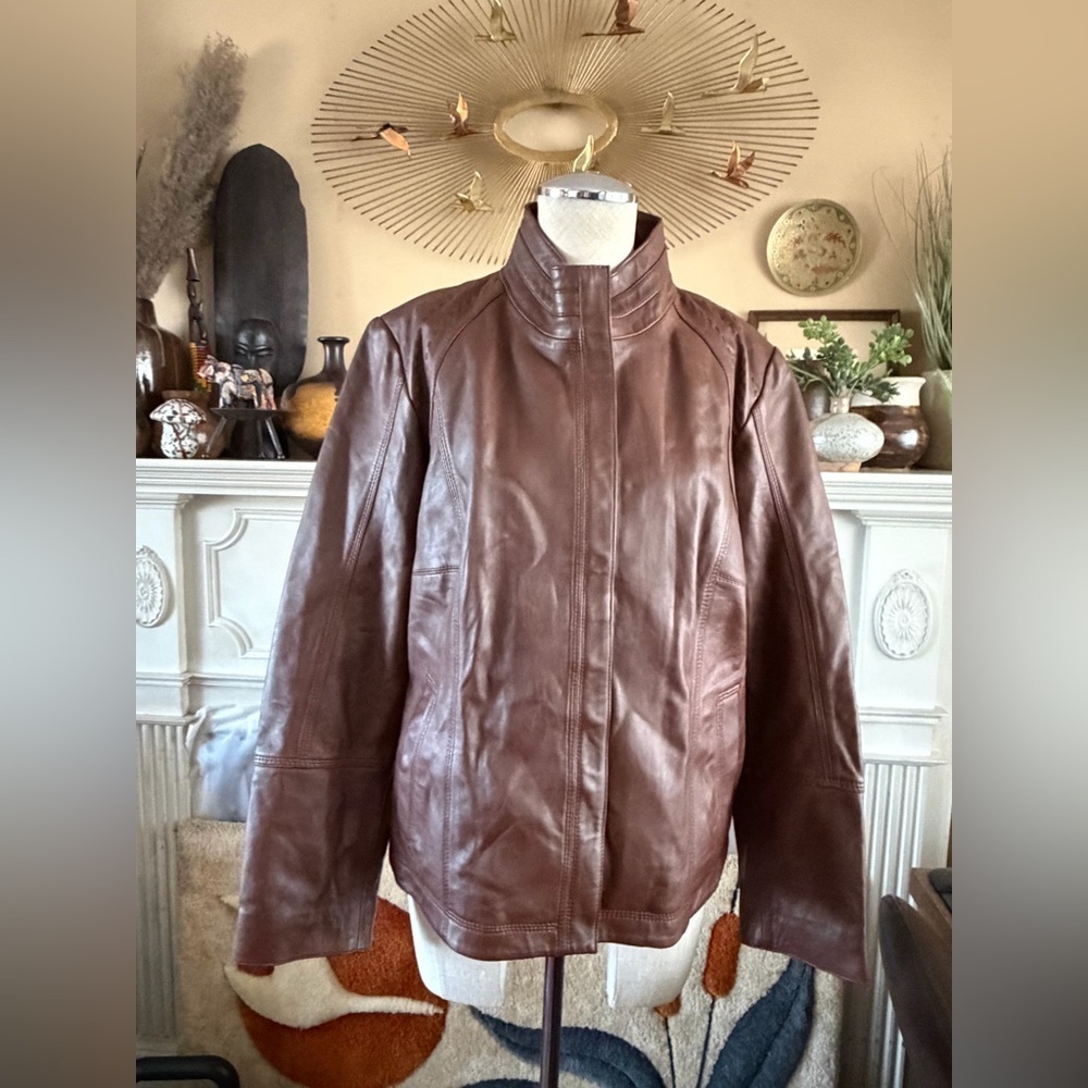 Quince 100% Leather Stand-Collar Jacket in Burnt Umber XL